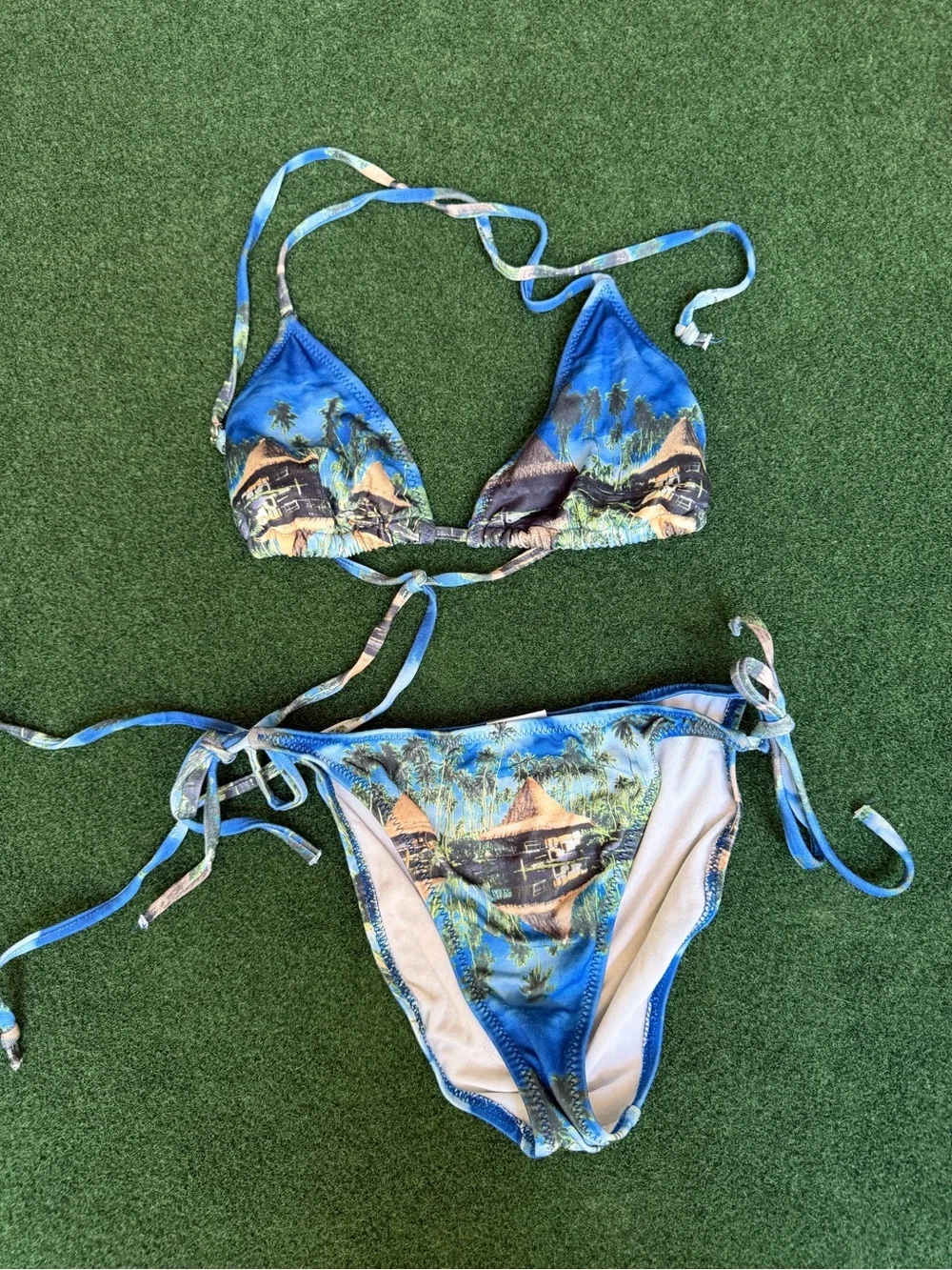 Blue Tropical Print Tie-Side Kids Bikini